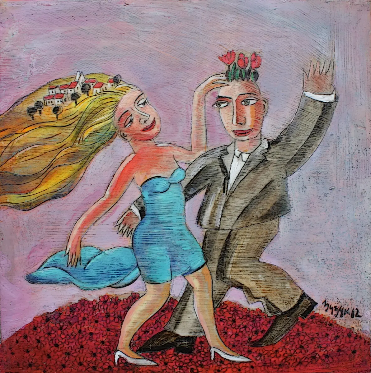 Dance, encaustic on canvas painting by Roman Zuzuk