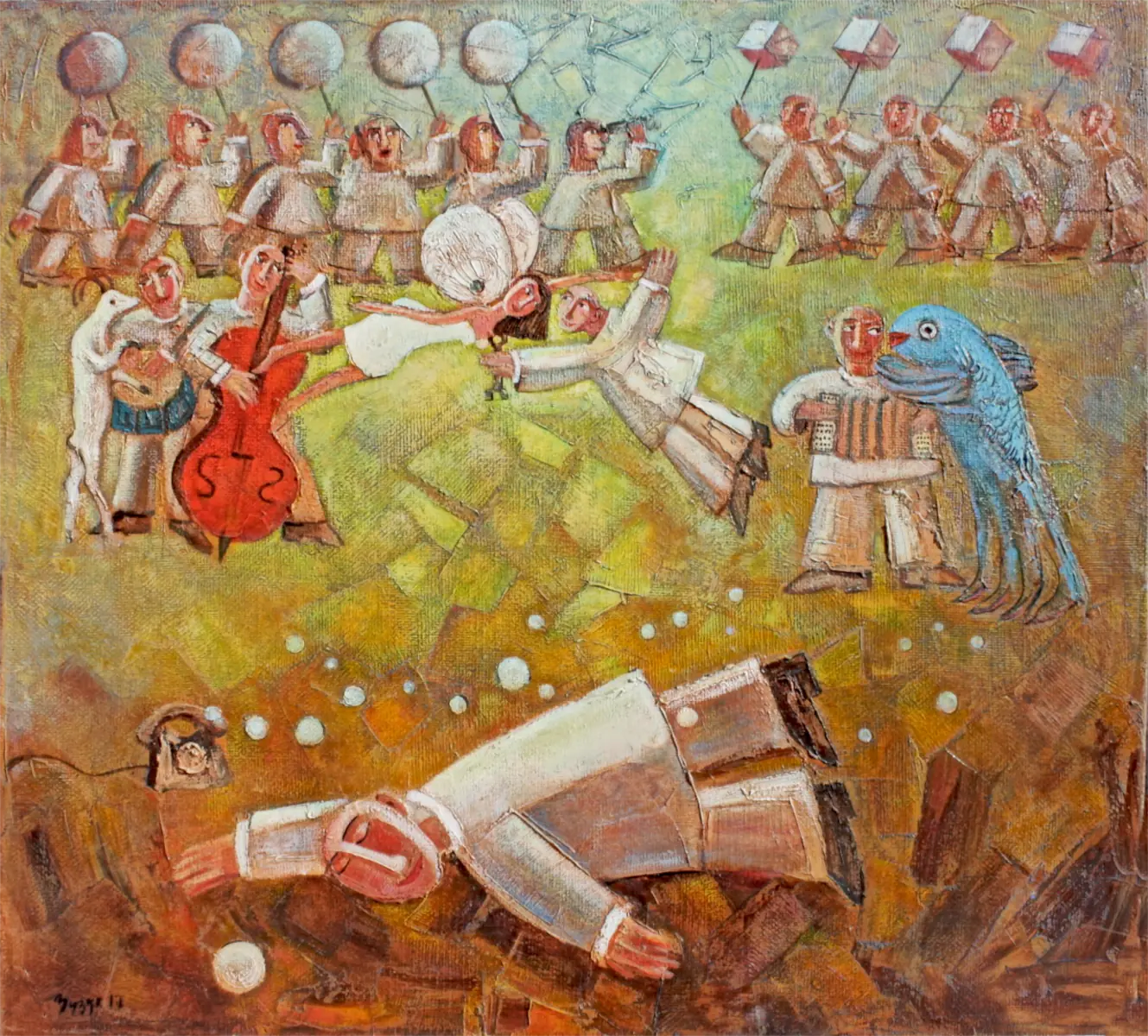 Dream, oil on burlap painting by Roman Zuzuk