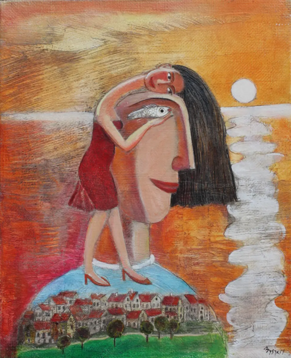 Farsighted, encaustic on canvas painting by Roman Zuzuk