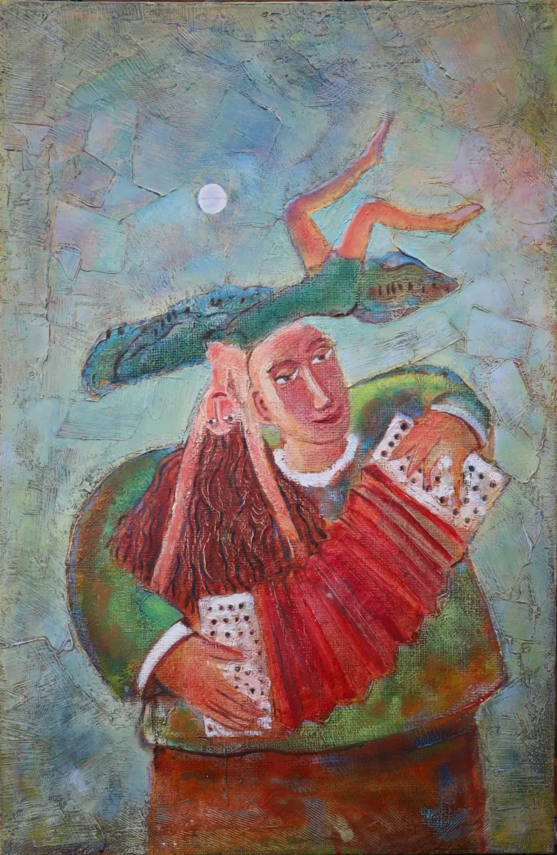 Music, oil on canvas painting by Roman Zuzuk