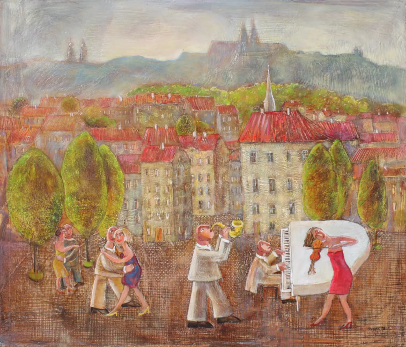 Urban Music, oil on canvas painting by Roman Zuzuk